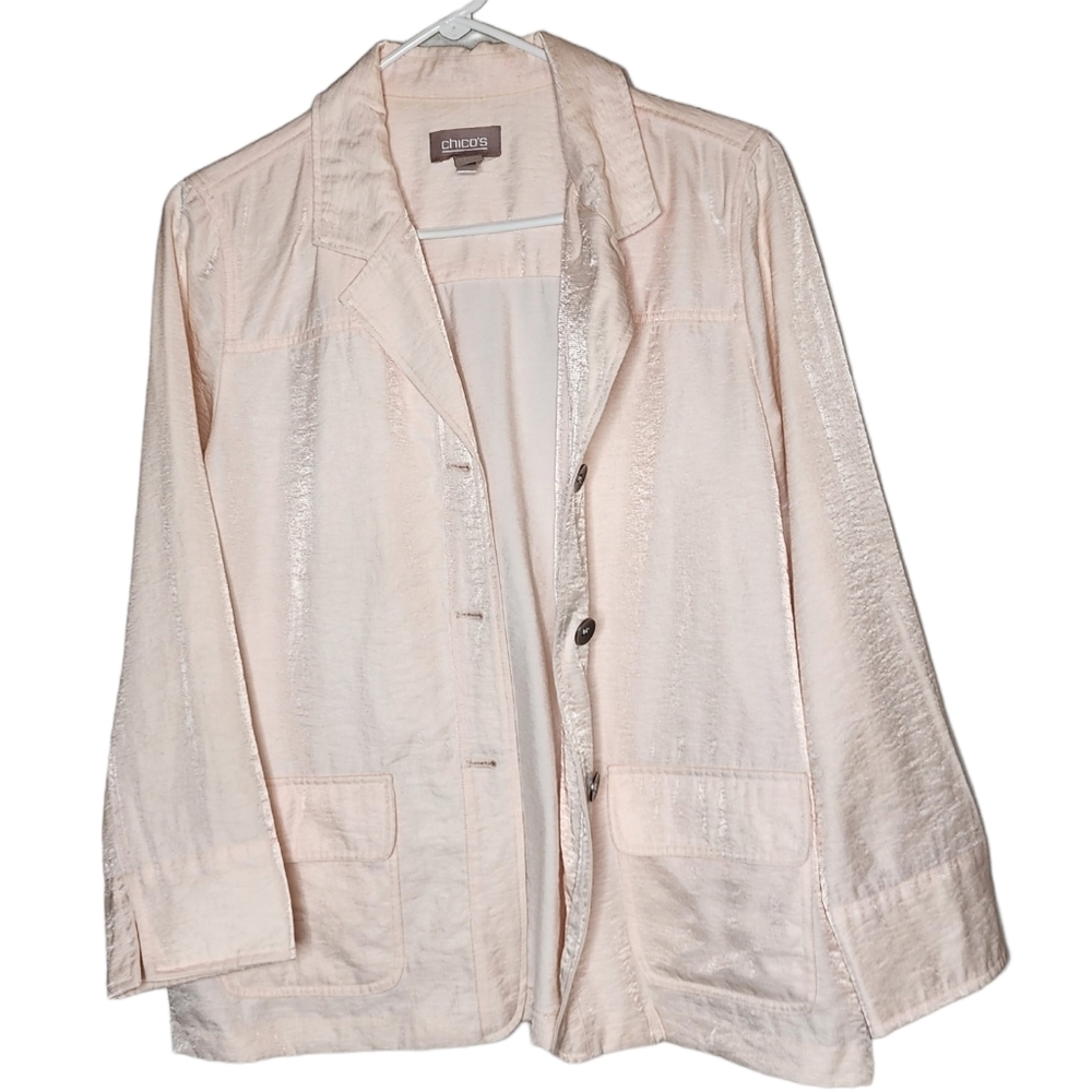 Chico's Light Pink Shiny Shacket. View 6